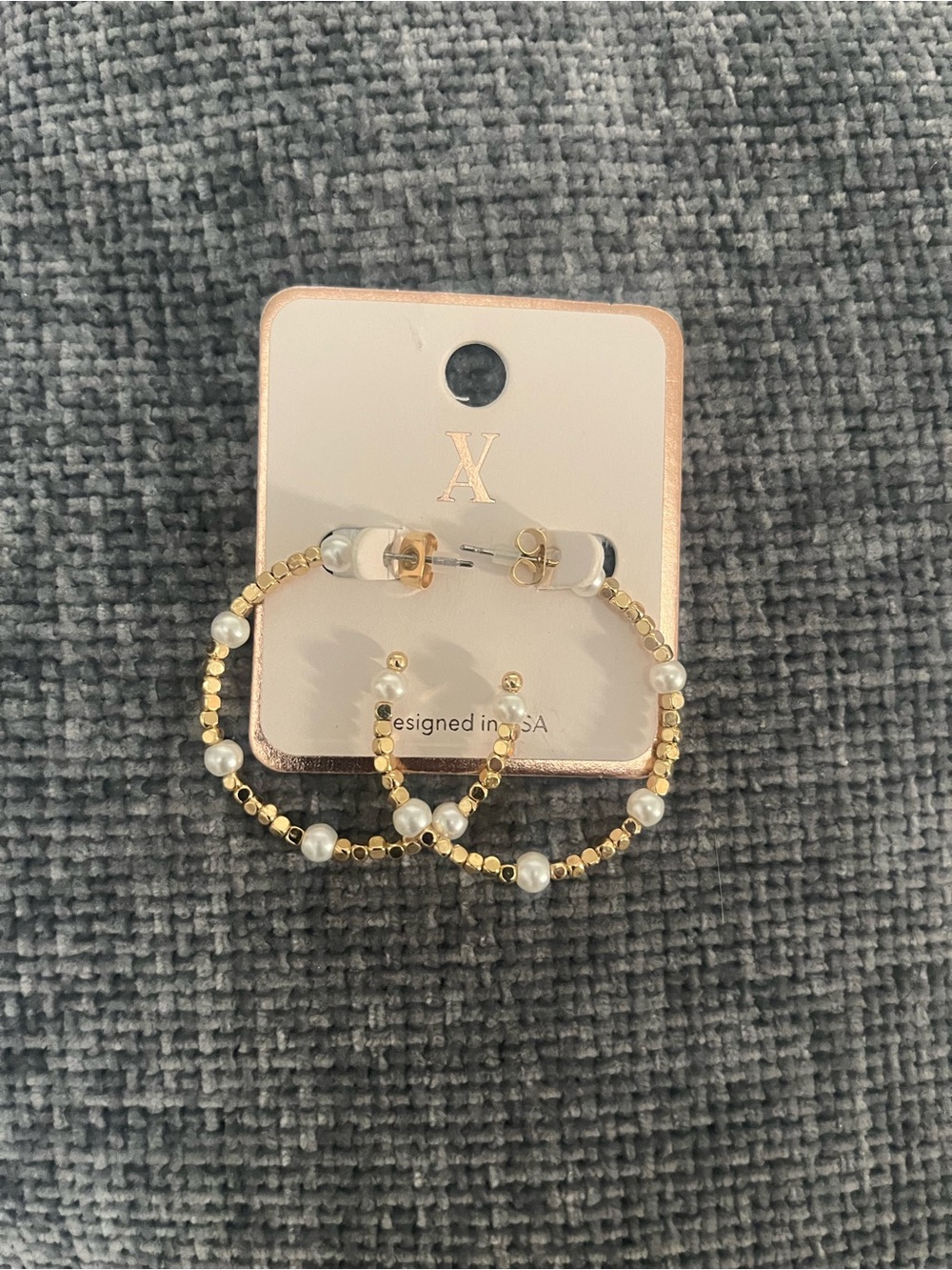 Gold Pearl Beaded Hoop Earrings -